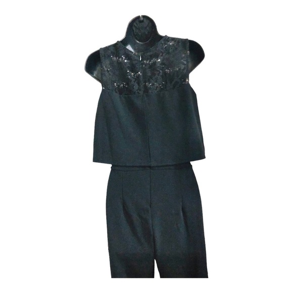 Black lace sequin peplum overlay swing top sleeveless jumpsuit size 6 new - Picture 12 of 16